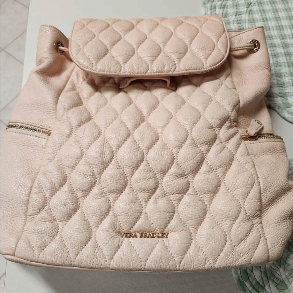 Vera Bradley Quilted Leather Amy Backpack Blush Baby Pink Travel Floral Purse - Picture 4 of 10